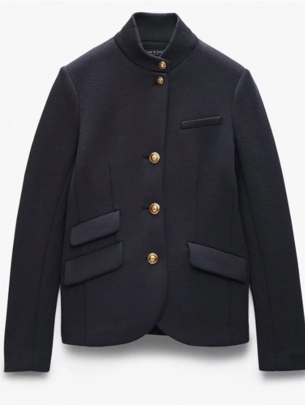 rag & bone Slade Textured Knit Black Blazer with Silver Buttons